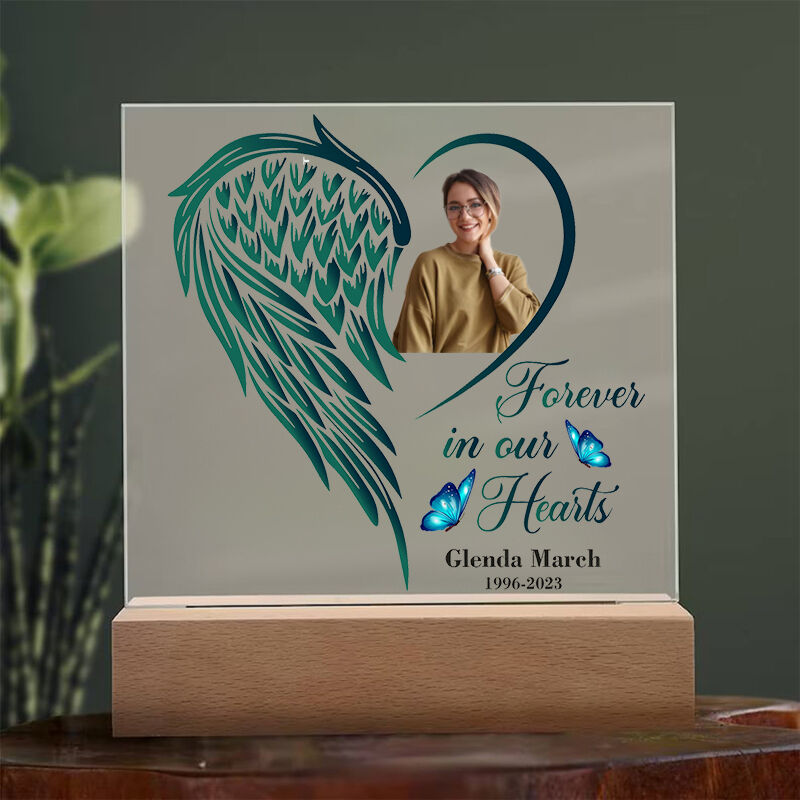 Personalized Acrylic Photo Plaque Forever In Our Hearts Angel Wing Design Memorial Gift for Family