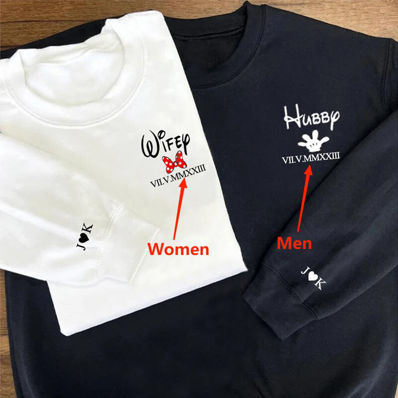 Sweat personnalisé Wifey and Hubby avec date en chiffres romains Cadeau unique pour amoureux, Sweat couple, amoureux, love, sweat personnalisé amoureux, pour elle et lui