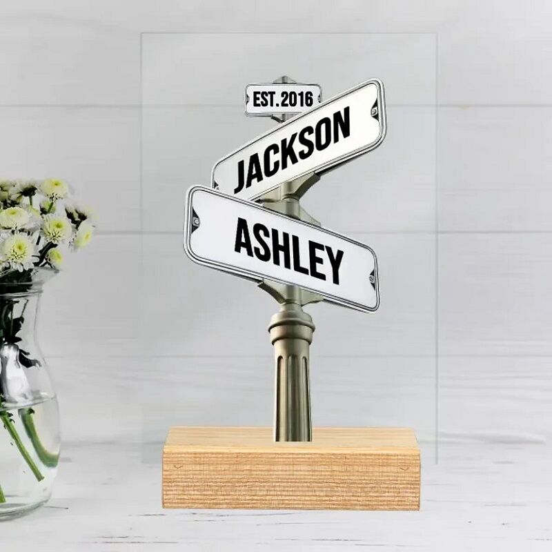 Personalized Acrylic Plaque Custom Date Name Street Signs Pattern Design Attractive Gift for Couple