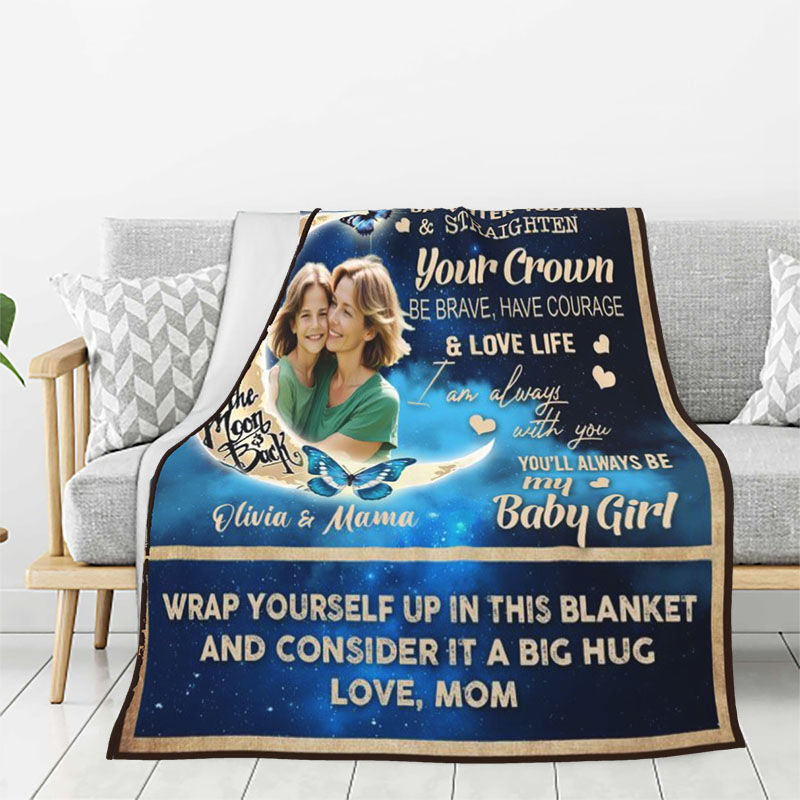 Personalized Picture Blanket with Moon Pattern Best Gift for Dear Daughter