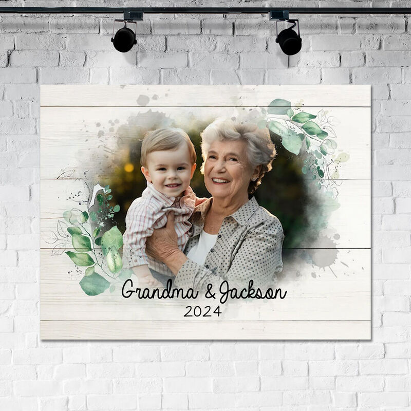 Personalized Picture Canvas Wall Art with Leaves Pattern Wonderful Present for Family