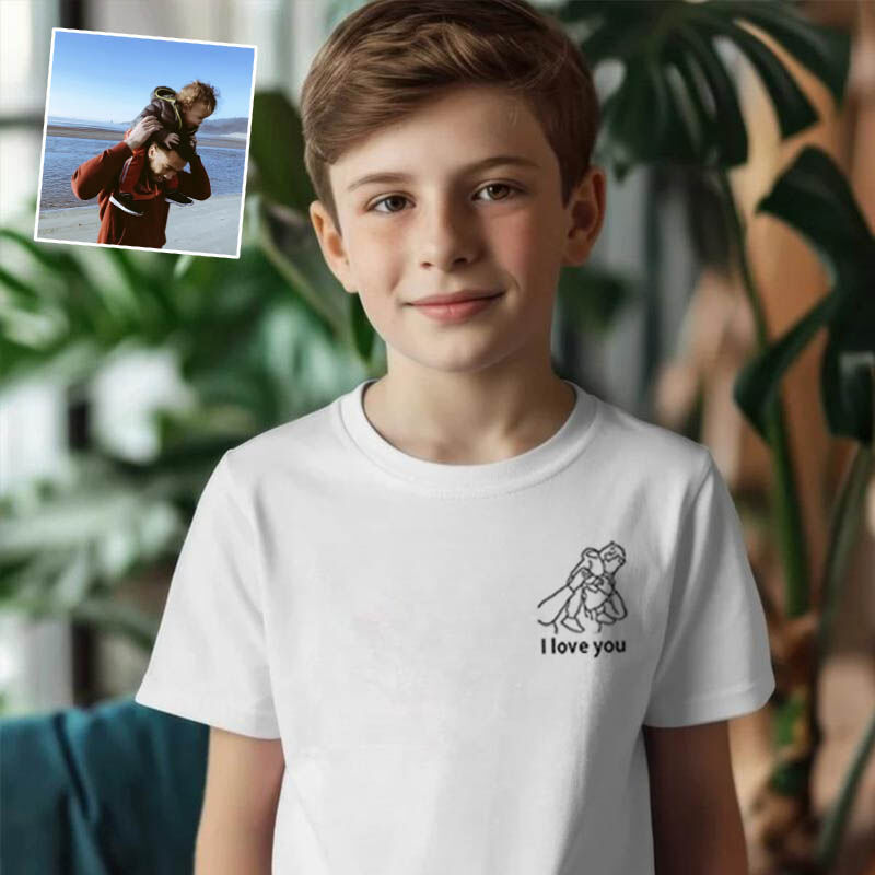 Personalized Children Embroidered T-Shirt Custom Outline Drawing Warm Gift For Boys