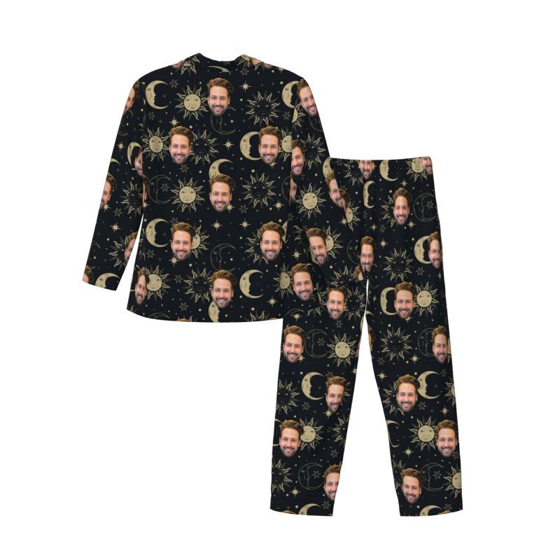 Gepersonaliseerde pyjama op maat met foto Artistiek zon maan patroon ontwerp prachtig cadeau voor hem familie
