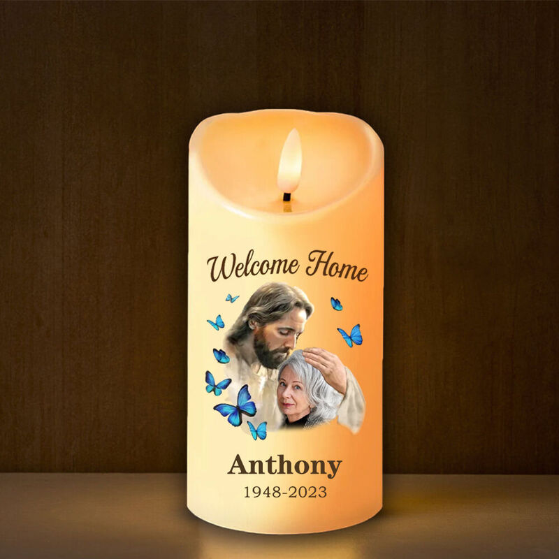 Personalized LED Candle "Home with God" Custom Photo Memorial Gift for Family Members