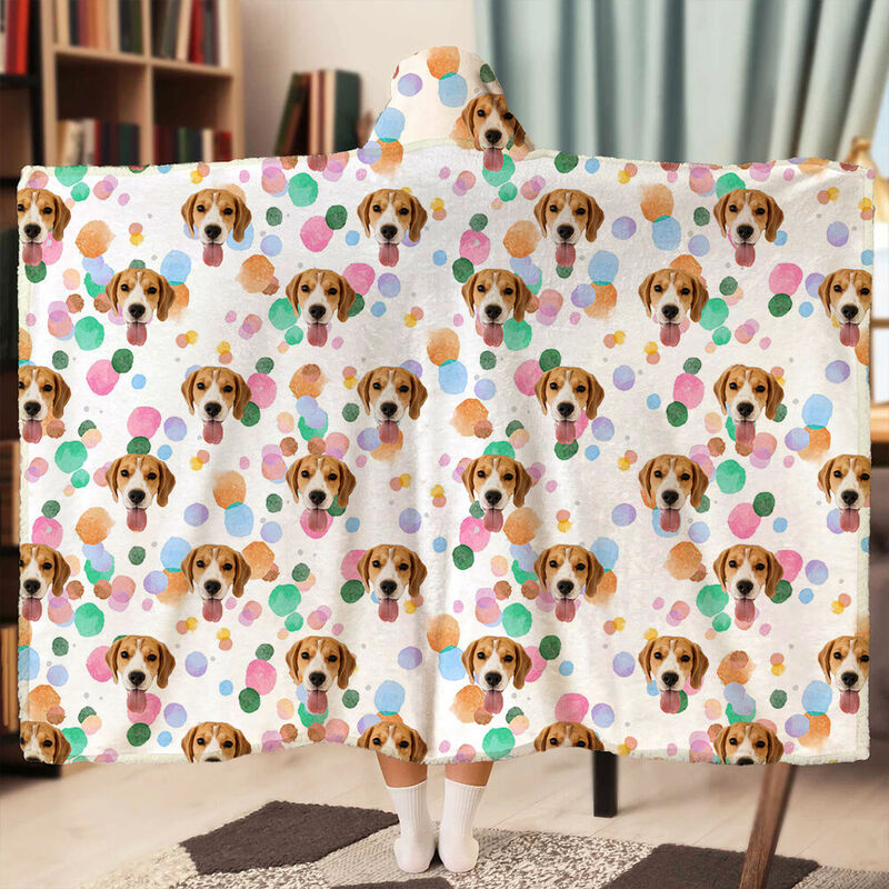 Personalized Picture Wearable Blanket Hoodie with Colorful Dots Pattern Beautiful Gift for Pet Lover