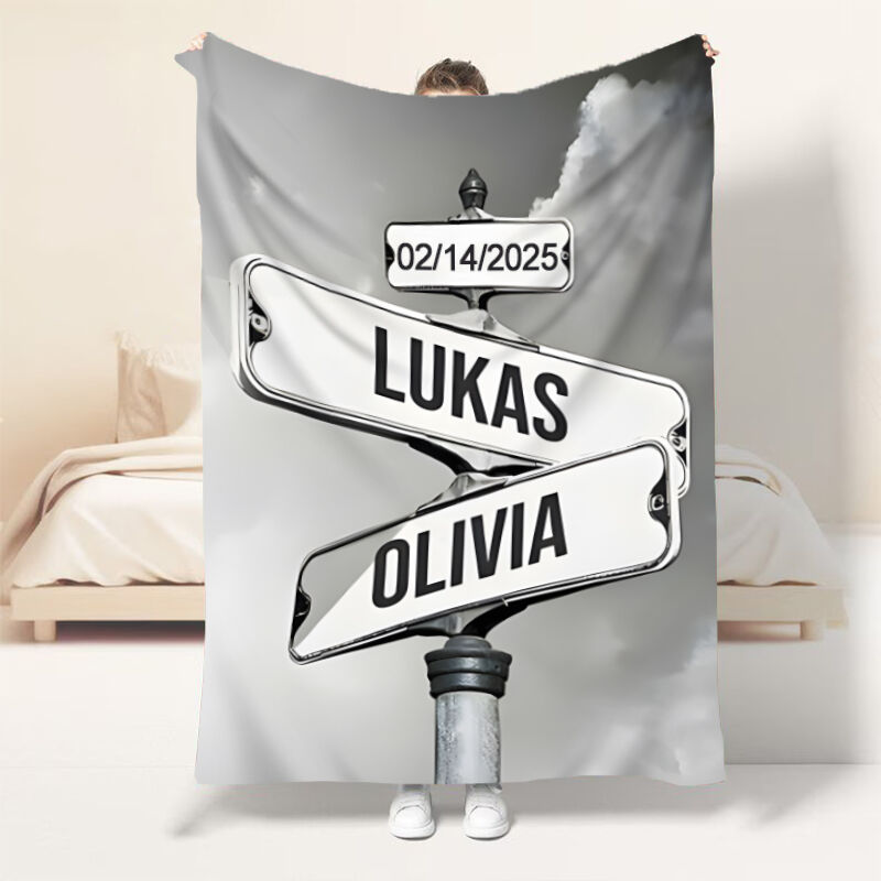 Personalized Name Blanket Road Sign Creative Present for Valentine's Day