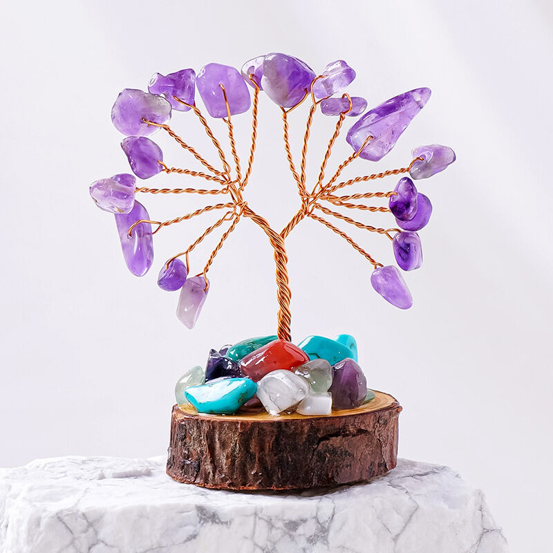 Raw Stone Crystal Tree Natural Crystal Fortune Tree Handmade Copper Wire Tree of Life