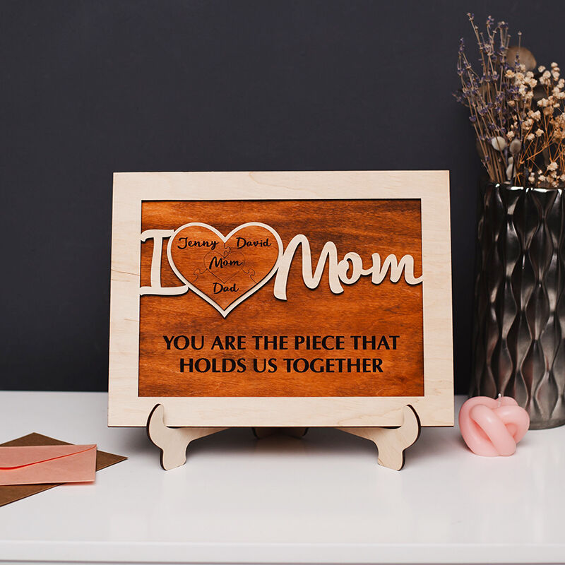 Personalized Frame I Love Mom Custom Name Heart Puzzle Design Unique Mother's Day Gift for Dear Mama