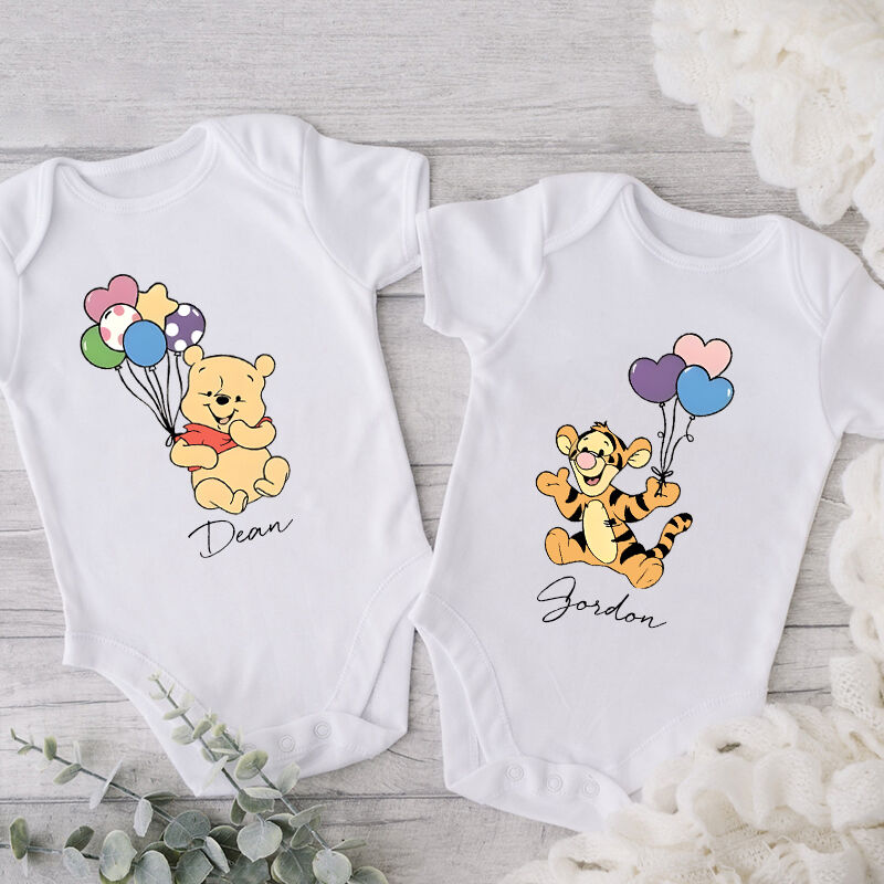 Personalized Baby Onesie Custom Kids Cute Bear Cartoon Design Creative Baby Shower Gift