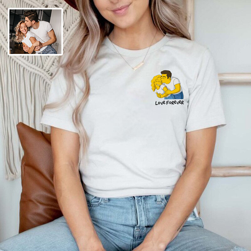 Personalized T-shirt Custom Couple Photo Simpson Cartoon Style Design Funny Gift for Lovers