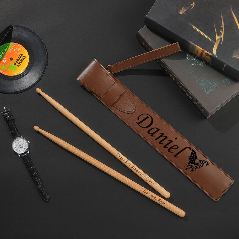 Personalisierter Leder-Drumstick-Halter Drumstick-Tasche mit einem Paar Drumsticks Geschenk für Schlagzeuger