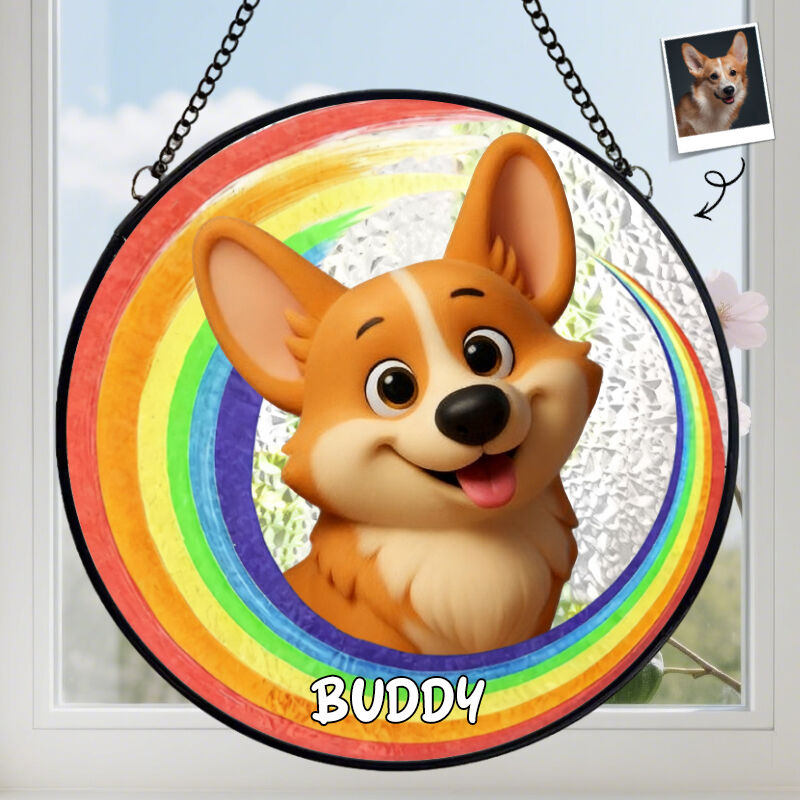 "Crossed the Rainbow Bridge" Custom Window Hanging Suncatcher Sympathy Gift for Pet Owners