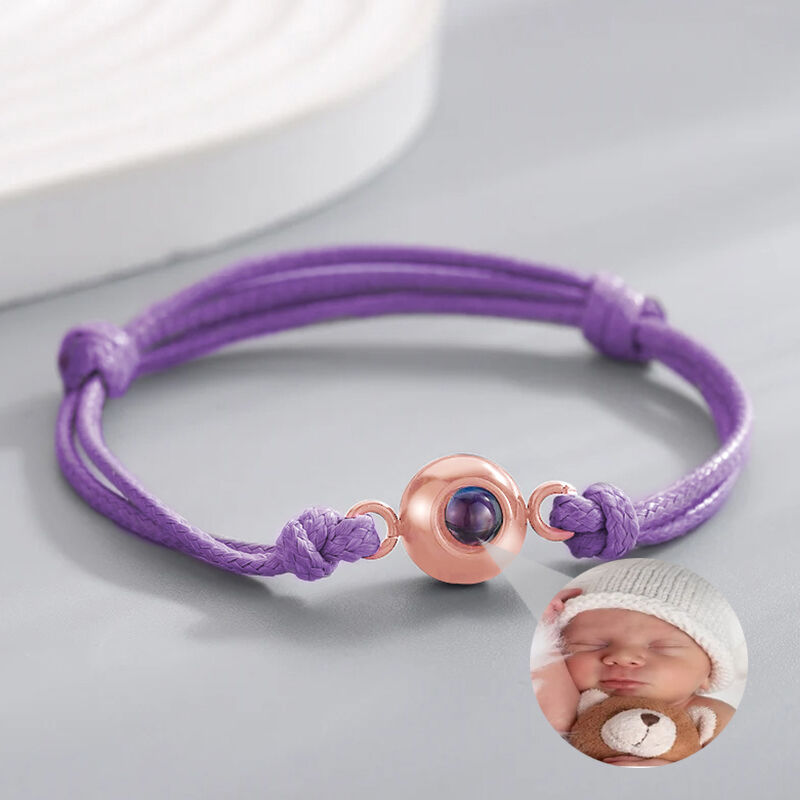 Bracelet de projection photo personnalisé avec cordon violet