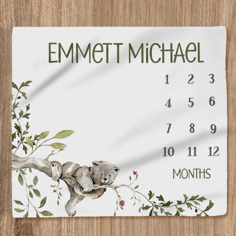 Personalized Name Blanket Great Design Gift "Bear in Tree"