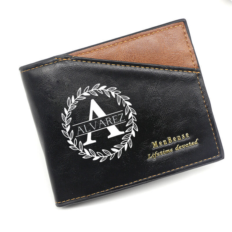 Personalized Simple Men's Leather Wallet Custom Name and Initial for Best Father