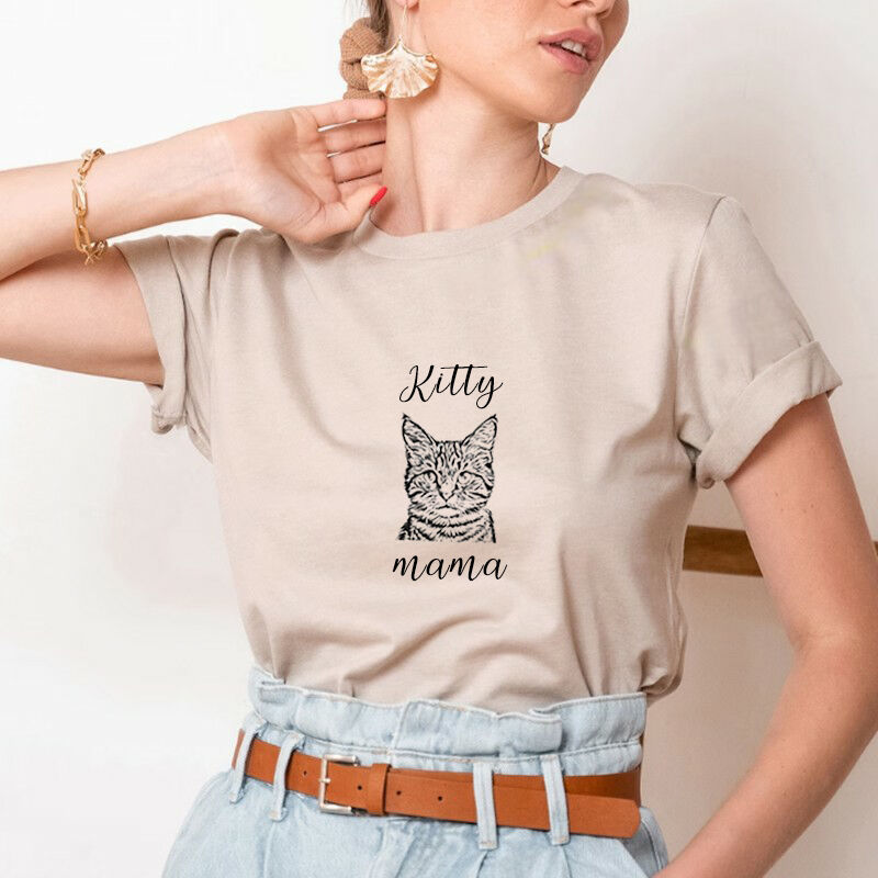T-shirt personalizzata con il ritratto dell'animale domestico e il nome Grande regalo per la mamma che ama gli animali domestici