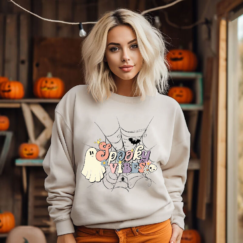 Stylish Sweatshirt with Spider And Flower Pattern Beautiful Halloween Gift