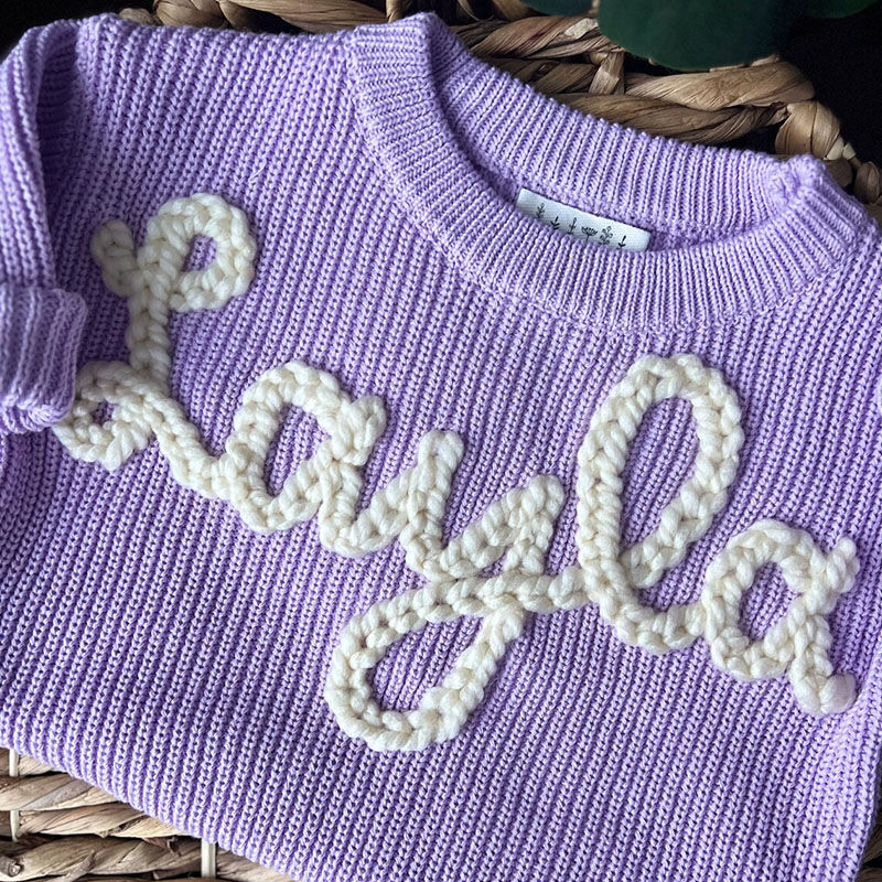 Personalized Handmade Name Sweater with White Text Design Gift for Pretty Baby