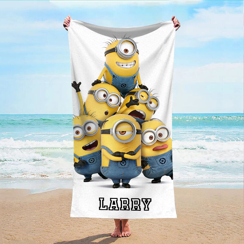 Personalized Name Bath Towel with Cute Cartoon Big Eyes Pattern Amazing Gift for Kids