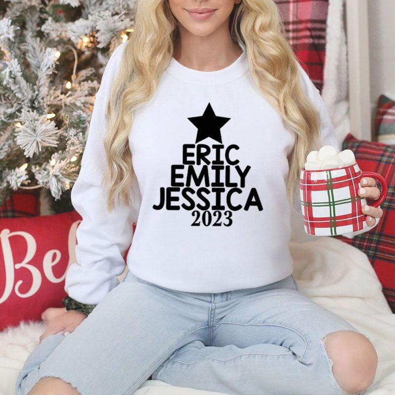 Personalized Sweatshirt with Custom Names Christmas Tree Design Gift for Family