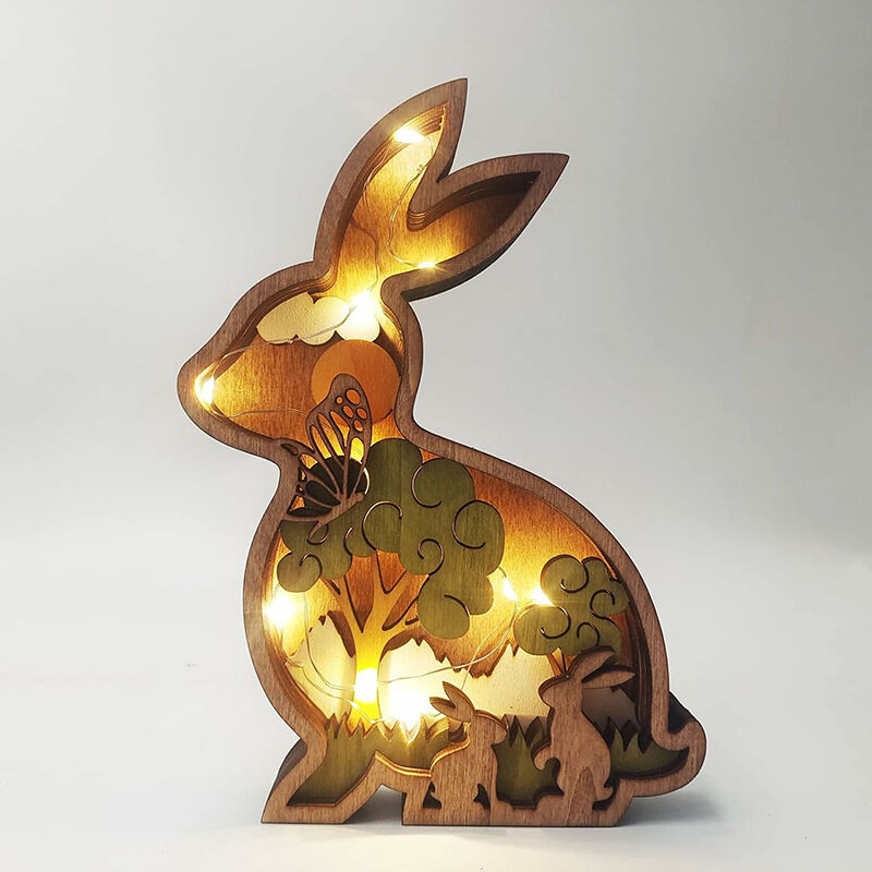 Rabbit 3D Wood Carving Decorative Light Cute Gift for Friends