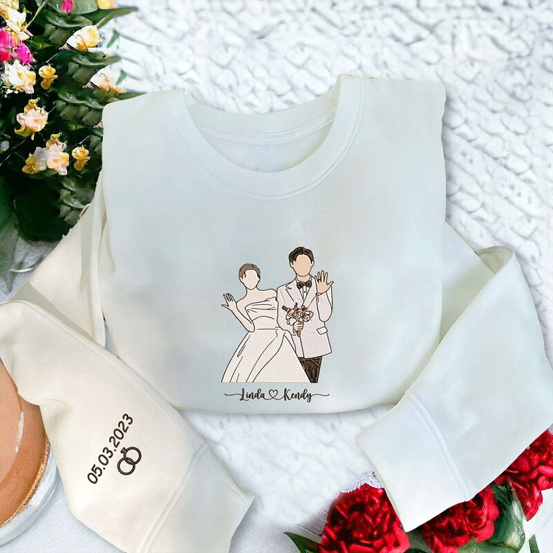 Personalized Sweatshirt Custom Embroidered Couple Photo with Name and Date Perfect Anniversary Gift for Lover