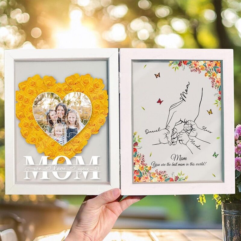 Personalized Flower Shadow Box Custom Photo Hold Your Hand Floral Design Wonderful Mother's Day Gift