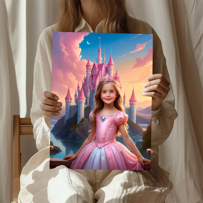 Personalized Princess Portraits with Custom Face Swap Cute Present for Girl