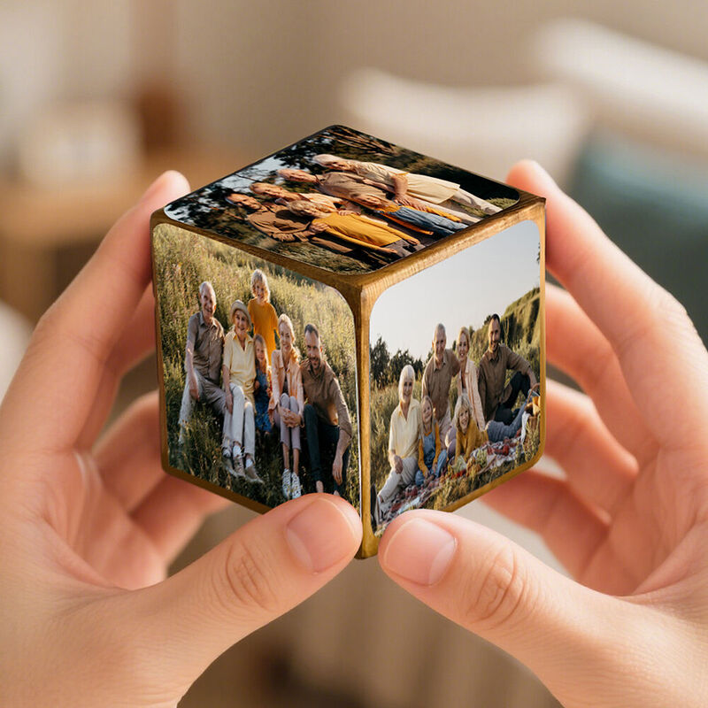 Cubo de fotos de madera personalizado, regalo divertido de Navidad para la familia
