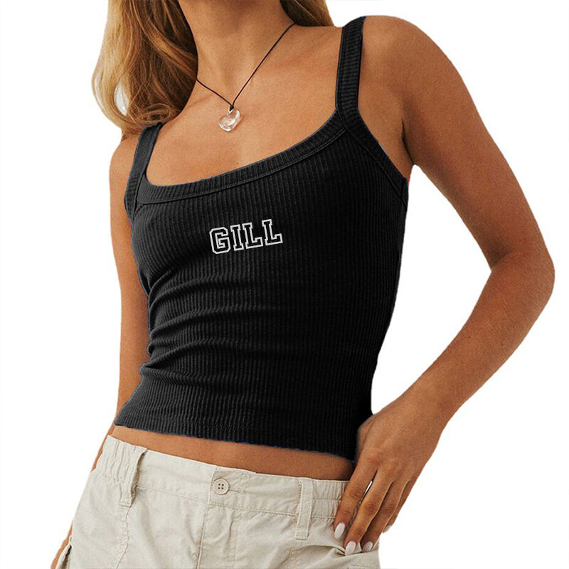 Personalized Tank Top Embroidered Camisole Custom Name Outline Elegant Design Gift for Her