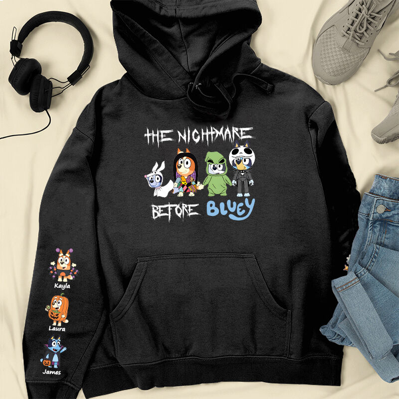 Personalized Hoodie The Nightmare Before Bluey Custom Cartoon Pattern Funny Halloween Gift for Family