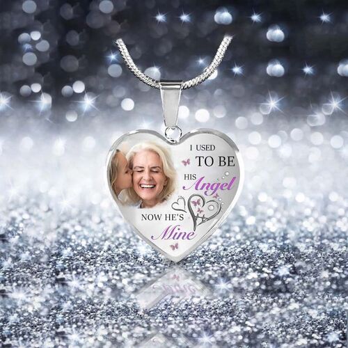 "I Used To Be His Angel Now He's Mine" Custom Photo Necklace
