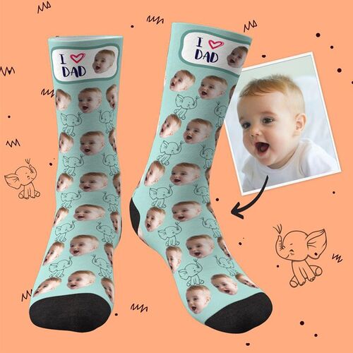 Calze Personalizzate per il Viso con Design Elefante e Cuore per Papà