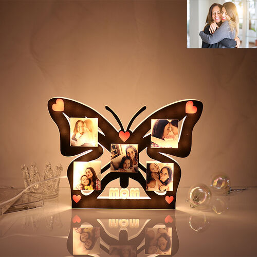 Lámpara nocturna personalizada con fotos de mariposa para madre