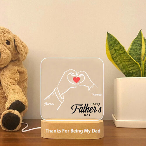 Personalisierte Acryl Plaque-Lampe Papa und Kind Hand Herz mit benutzerdefinierten Namen für den lieben Papa