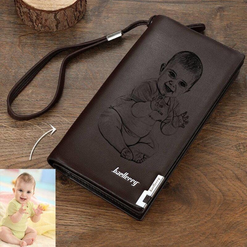 Portefeuille personnalisé avec photo gravée Portefeuille en cuir pour hommes - Bébé adorable