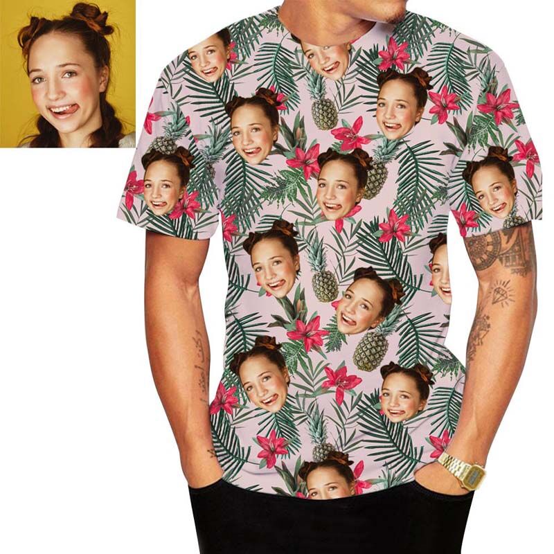 Personalized Hawaiian T-Shirt With Safflower And Pineapple