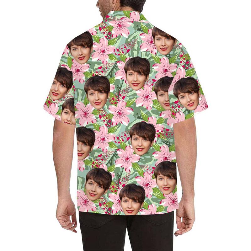 Custom Face Flowers and Feathers Men's All Over Print Hawaiian Shirt