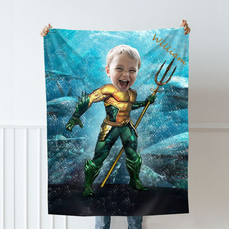 Personalized Custom Photo Blanket Cartoon Character Underwater World Background Coral Fleece Blanket Gift