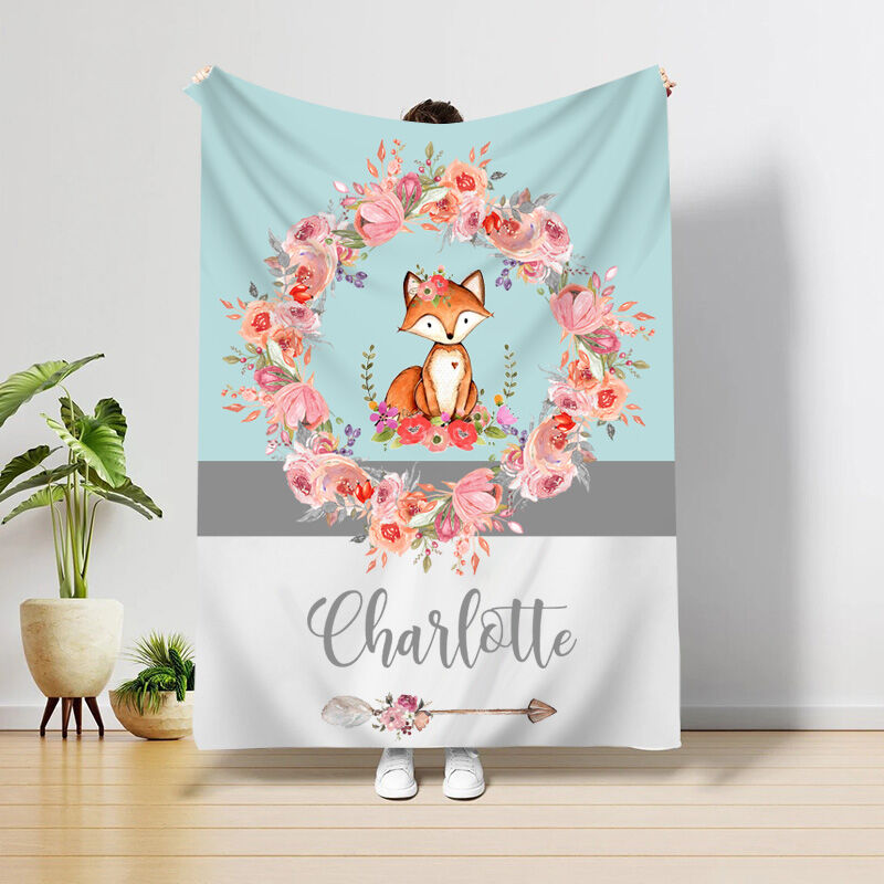 Personalized Name Little Fox Pattern Blanket Fantastic Gift