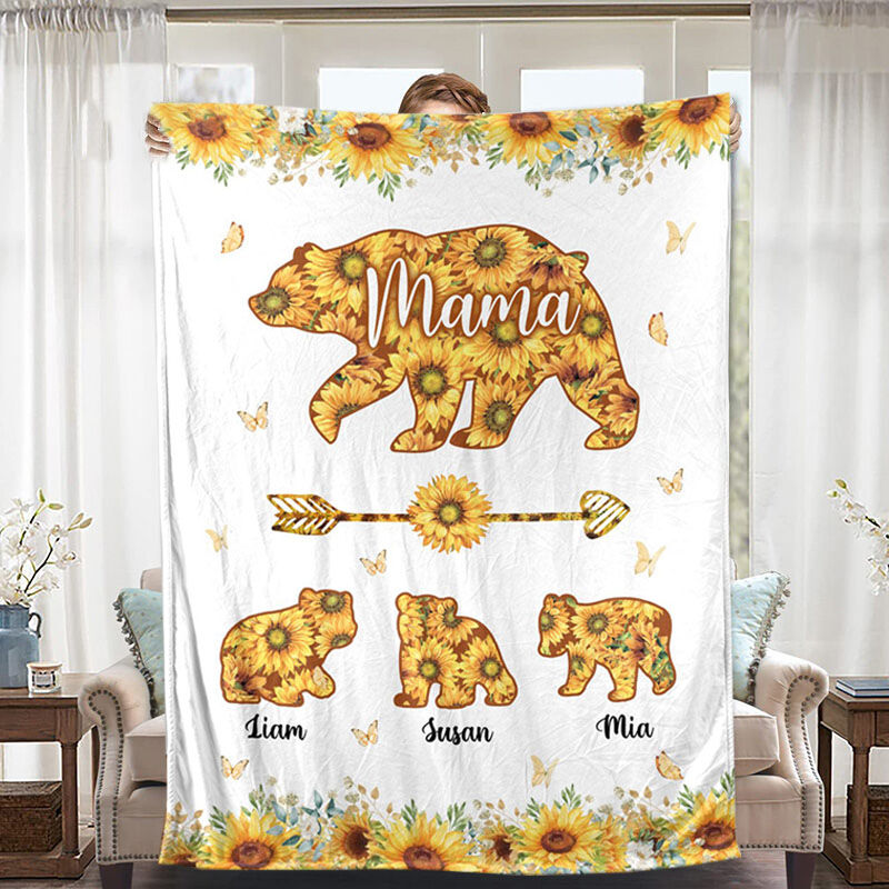 Personalized Name Cute Bear Pattern Blanket Best Present for Mother's Day