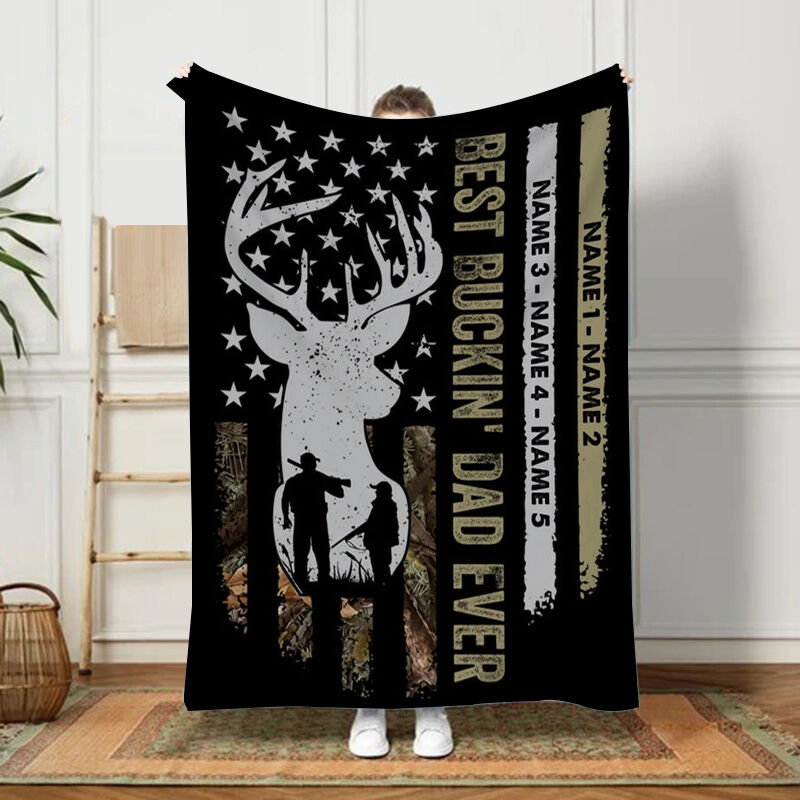 Personalized Name Blanket with Deer Pattern Minimalist Present for Best Daddy
