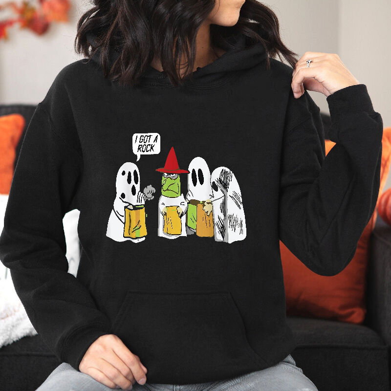 Cool Style Hoodie with Ghost Pattern Perfect Halloween Gift "I Got A Rock"