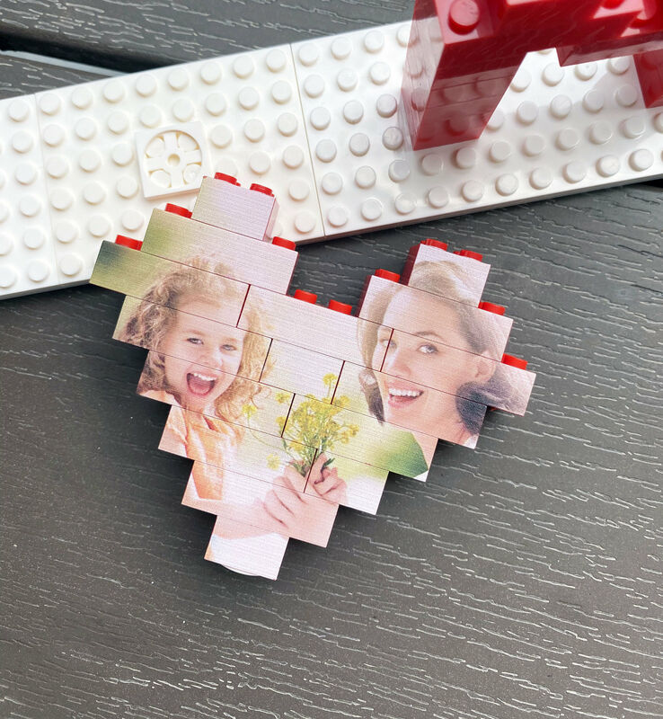 Bloc photo personnalisé MOM Briques Lego avec figurines personnalisées cadeau pour maman