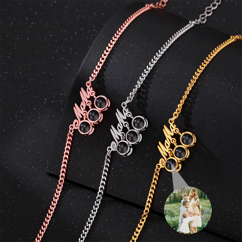 Personalisiertes Projektion Armband Customized mit drei Fotos mit Mama Warmes Geschenk für Mutter
