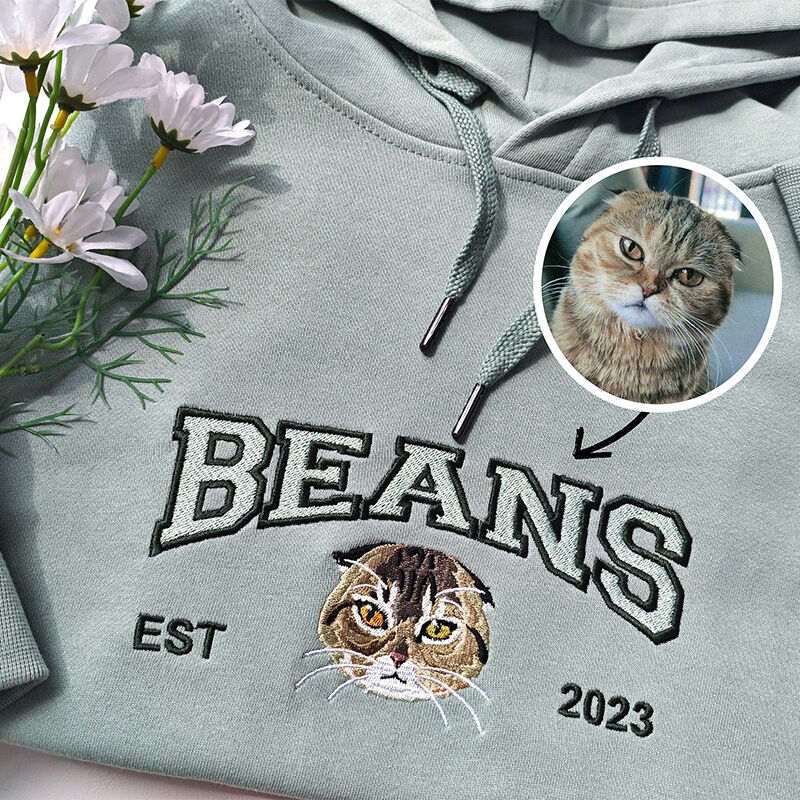 Sudadera Con Capucha Bordada Personalizada Cabeza de Mascota con Foto y Nombre Atractivo Regalo para los Amantes de las Mascotas