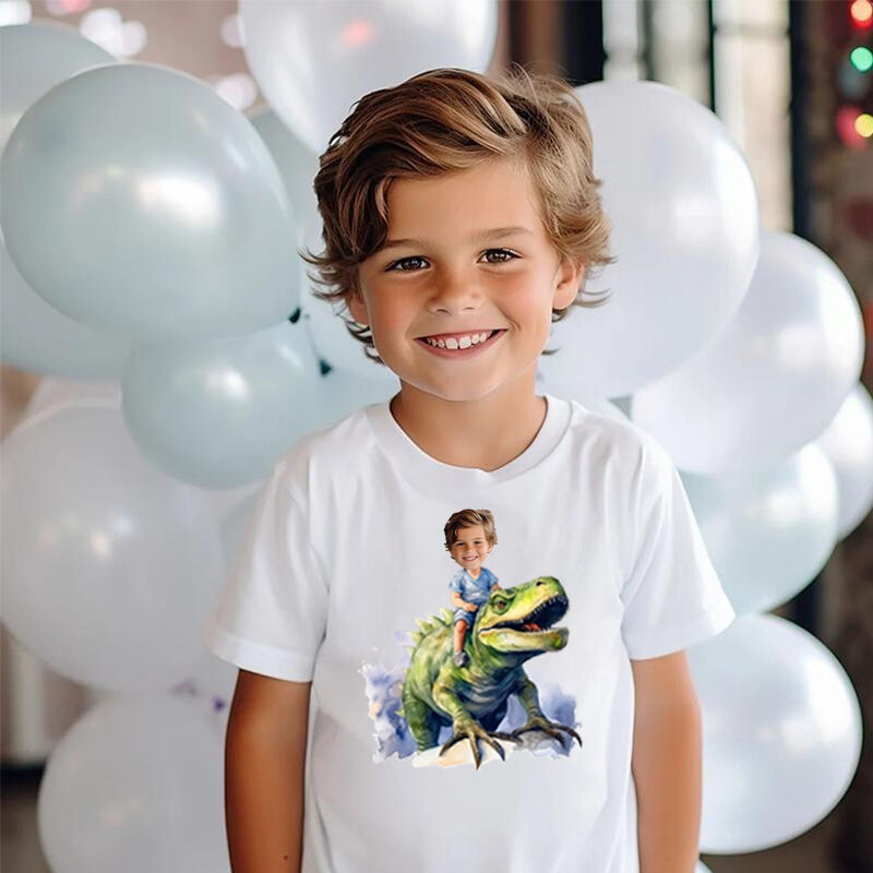 Personalized Kids T-Shirt Custom Photo With Dinosaur Pattern Children's Gifts