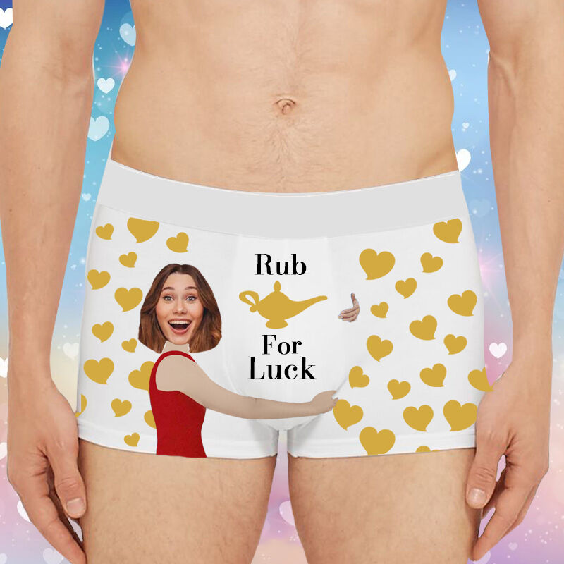 Personalisierte Bild Herren Unterwäsche Boxershorts Lustiges Geschenk für Freund "Rub für Glück"