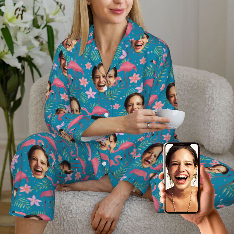 Personalisierte Pyjamas benutzerdefinierte Foto Flamingo Blumenmuster künstlerisches Design kreatives Geschenk für die Familie