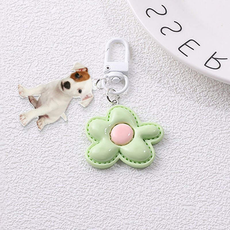 Personalized Acrylic Photo Keychain With Flower Decoration Cute Gift